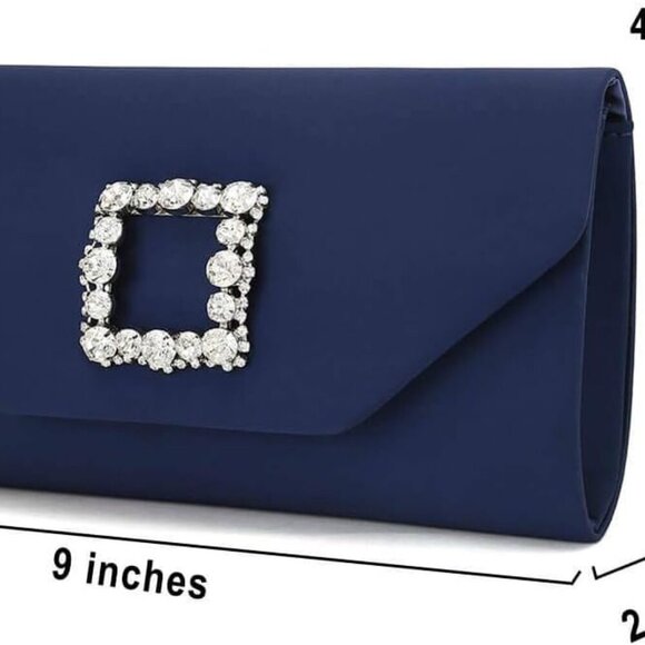 Satin Evening Bag for Women Clutch Purse Embellished Crystals Buckle - Picture 6 of 7